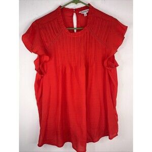 Nanette Lepore Ladies Red Blouse Flutter Sleeves Lace Pleats  Sz XL